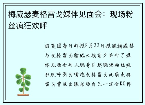 梅威瑟麦格雷戈媒体见面会：现场粉丝疯狂欢呼